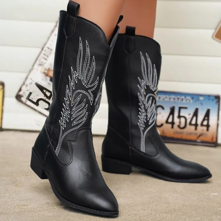 Gold Mid-calf Silver Western Cowboy Plus Size 36-43 Boots