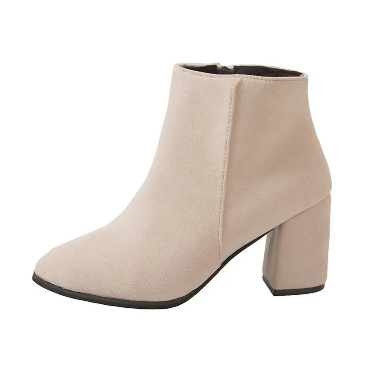 DANA Square Heel Suede High Heels Boots