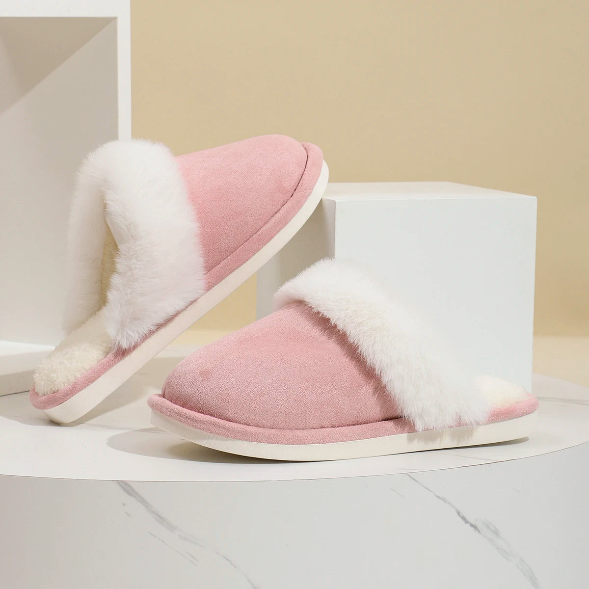 Fluffy home warm soft soled plush lined slippers