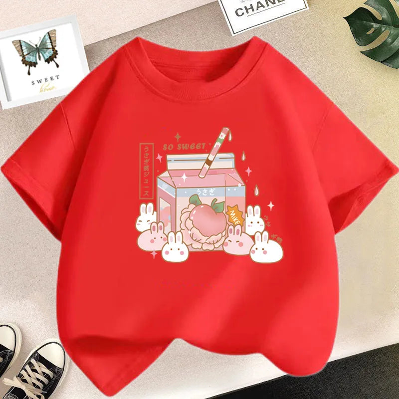 Cute Strawberry Milk Shake Cartoon T-shirt