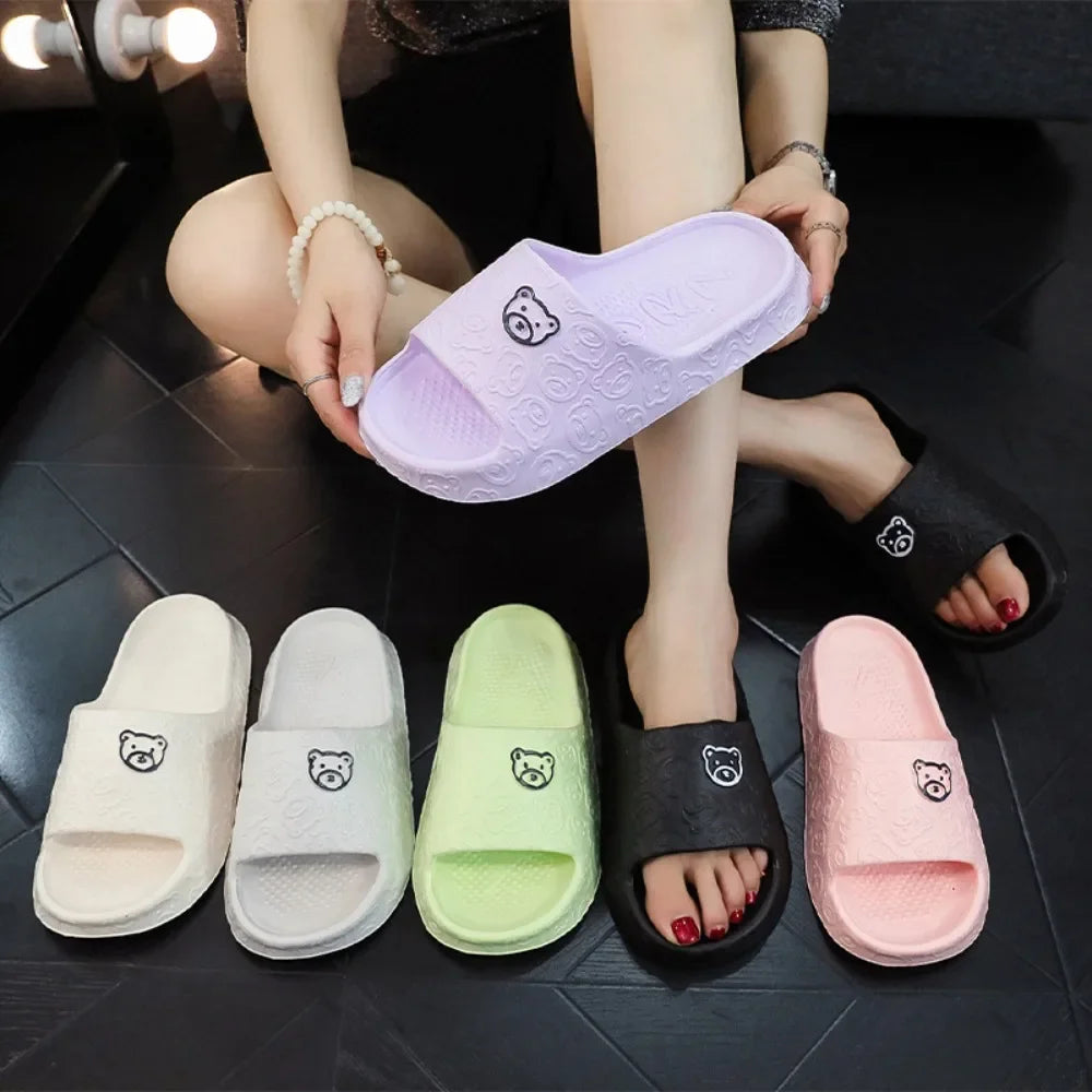 Non-slip Cute Bear Decoration Flat Slippers