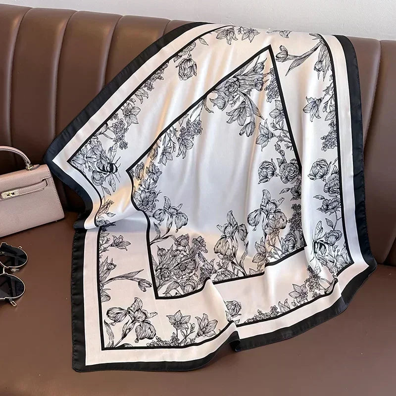 Luxury Silk Square Scarf Soft Satin Horse Hairband Hijab Headband Shawl