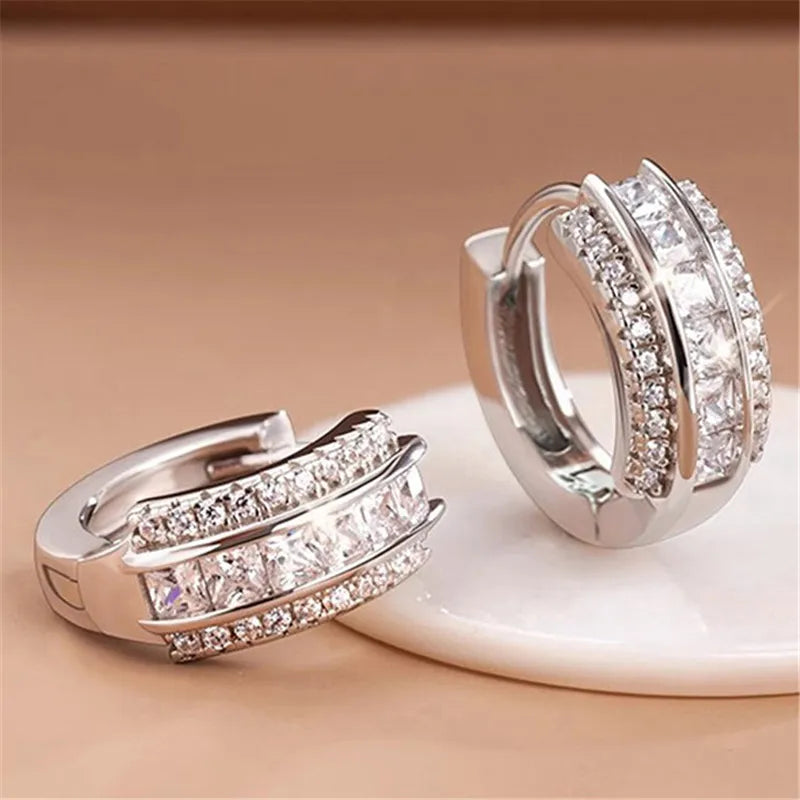 925 Sterling Silver Colorful/White Princess CZ Hoop Earrings
