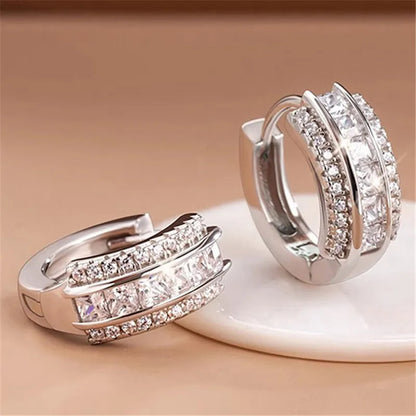 925 Sterling Silver Colorful/White Princess CZ Hoop Earrings