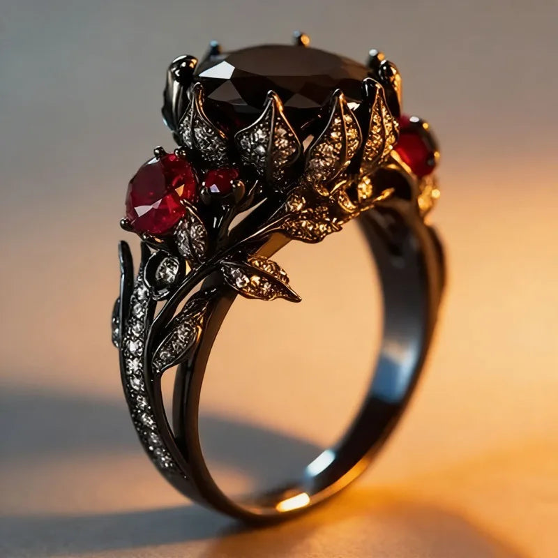 Dark Rose Shape Black Zirconia Hip Hop Rings