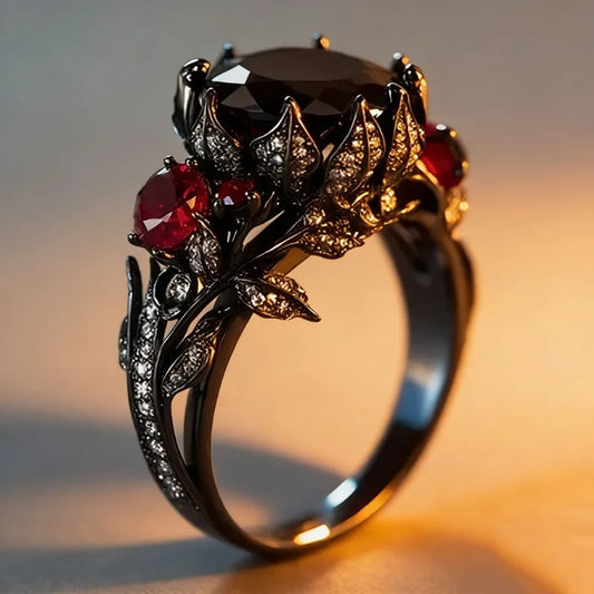 Dark Rose Shape Black Zirconia Hip Hop Rings