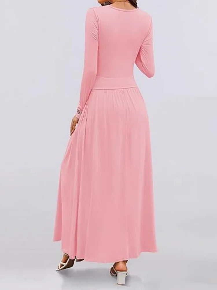 Long Sleeve Maxi Fit Ruched Casual Wear Dress
