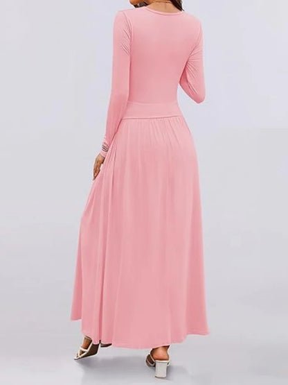 Long Sleeve Maxi Fit Ruched Casual Wear Dress