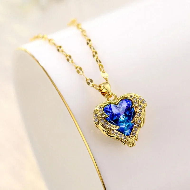 Luxury Colorful Crystal Ocean Heart Necklace