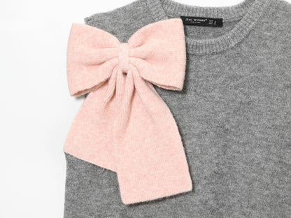 Sweet big bow Korean O-neck warm knitted pullover chic sweater vest