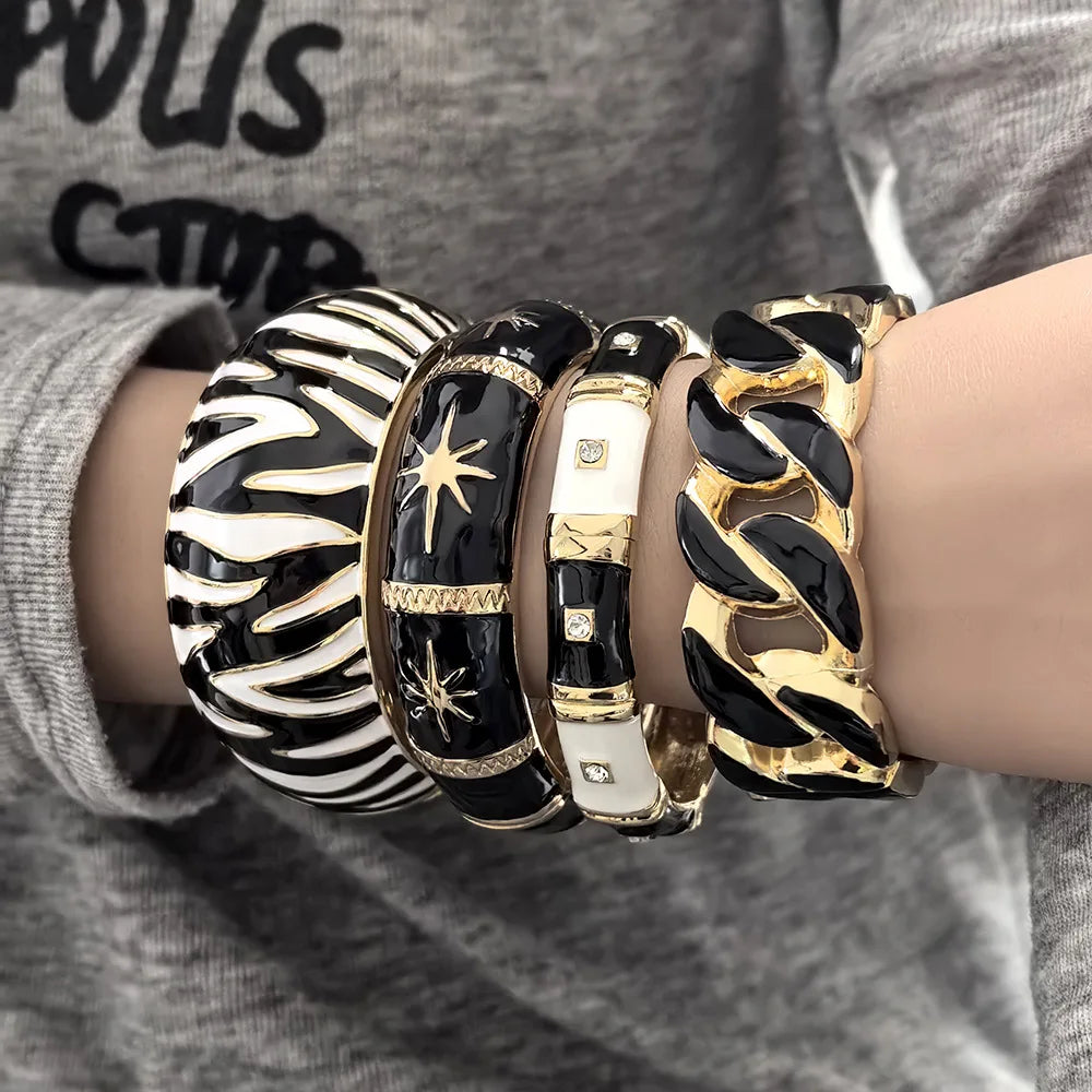 Zebra Shape Round Metal Wide Geometric Bracelet