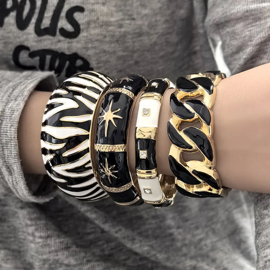 Zebra Shape Round Metal Wide Geometric Bracelet