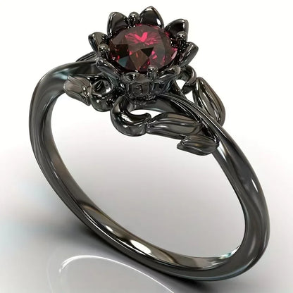 Charm Black Color Flower Round Rings