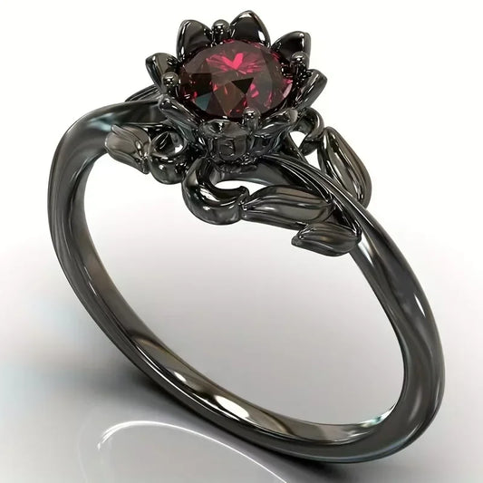 Charm Black Color Flower Round Rings