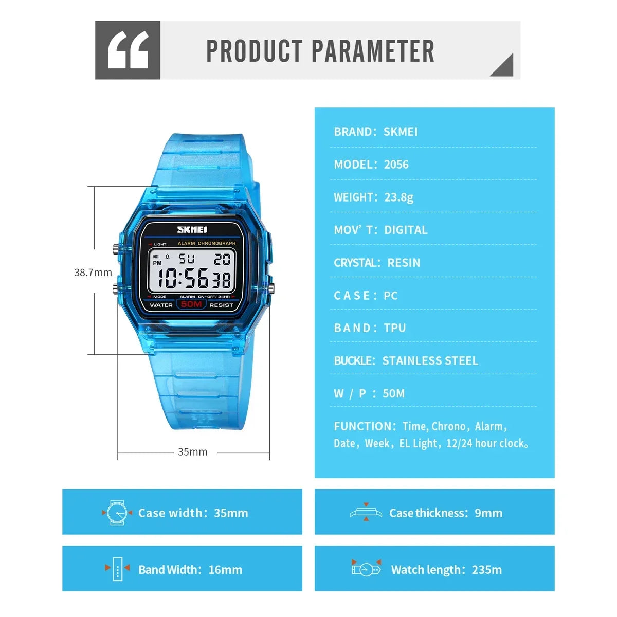 Electronic Waterproof Sport Calendar Date Wristwatch