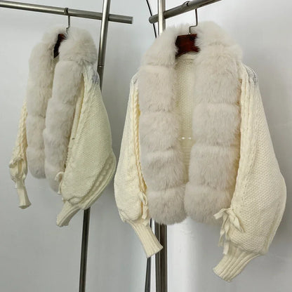 Faux Fur Coat Fake Fur Jacket Knitted Solid Sweater