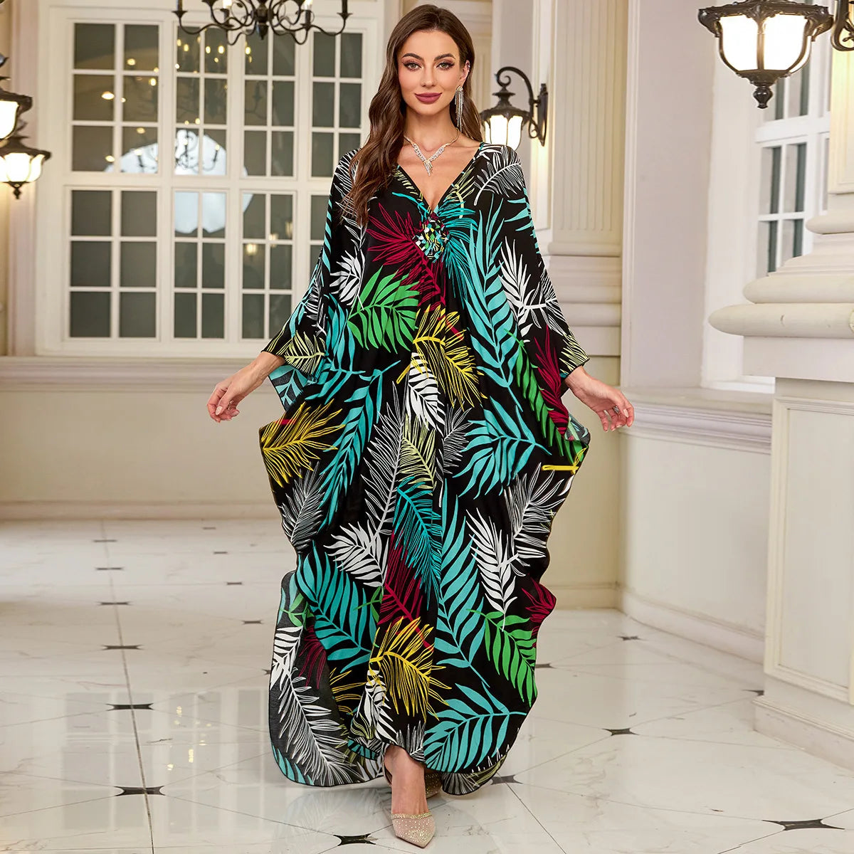 Kaftan Wave Neck Swimsuit Cover Up Caftan Dress