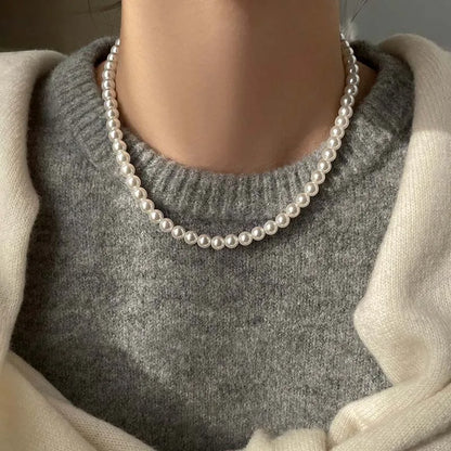 Imitation Pearl Magnet Round Buckle Beadeds Necklace Jewelry