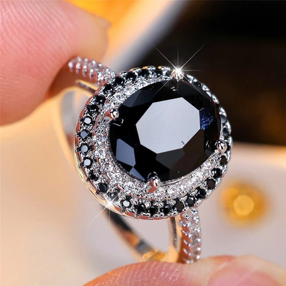 Luxury Black Zircon Stone Oval Rings