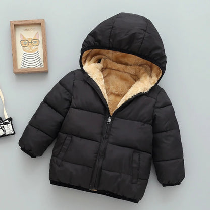 Winter Baby Kids Fleece Cartoon Warm Hooded Down Jackets