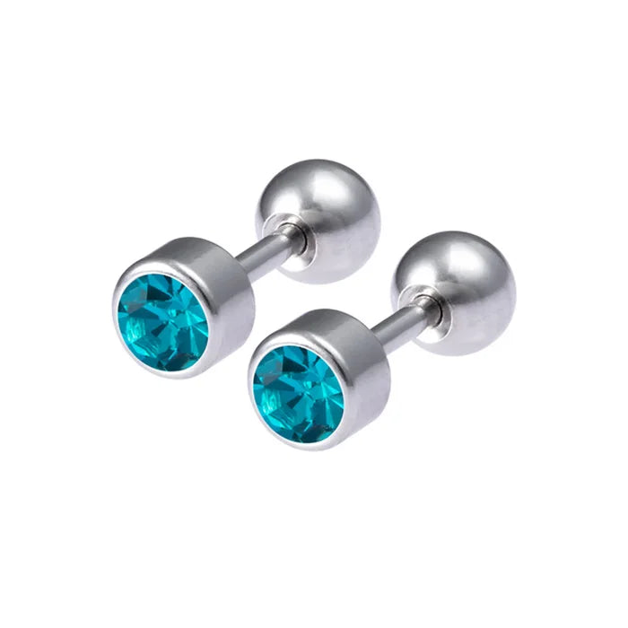 2Pcs Surgical Steel Crystal Screw Ball Stud Earrings