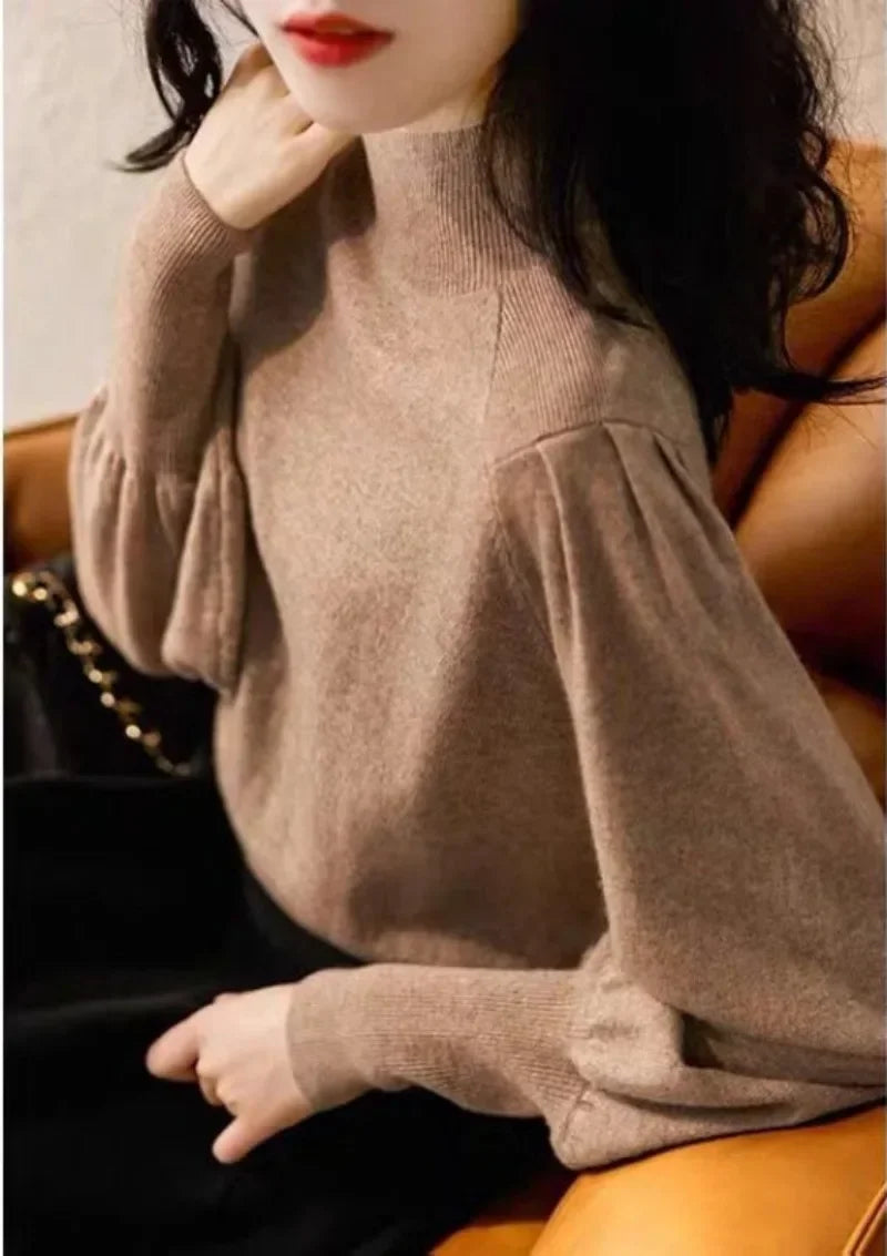 Korea Lantern Sleeve Long Sleeve High Neck Sweater Jumper