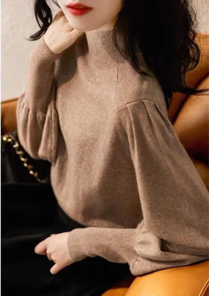 Korea Lantern Sleeve Long Sleeve High Neck Sweater Jumper