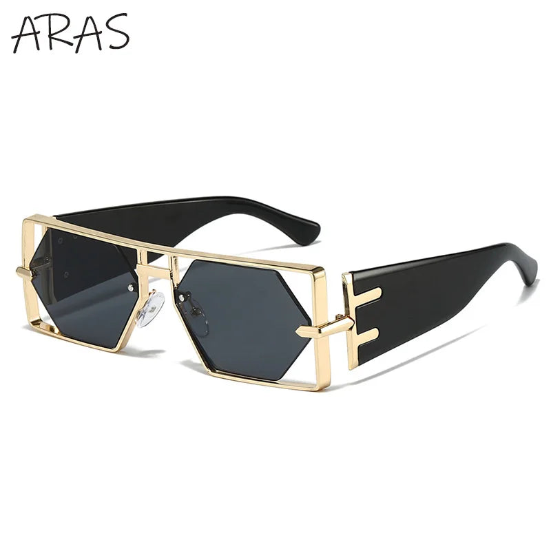 Steampunk Rectangle Metal Frame Sun Glasses