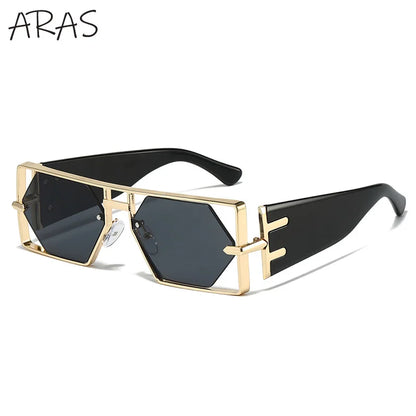 Steampunk Rectangle Metal Frame Sun Glasses