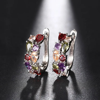 Huitan Luxury Hoop Waterdrop Blue/Green Cubic Zirconia Earrings