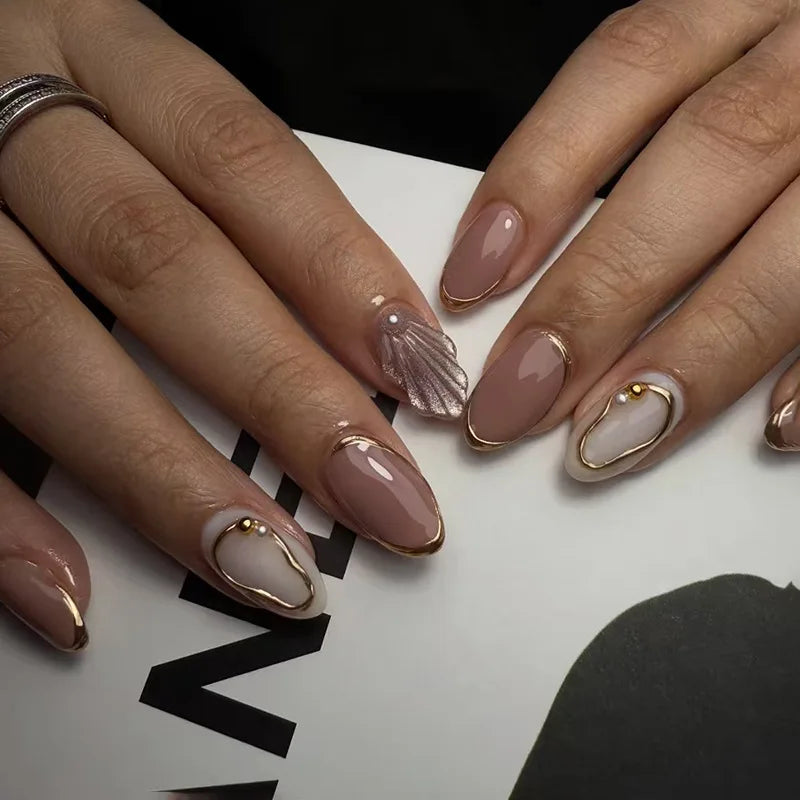 24Pcs Metallic Cat Eye French Sheer Manicure Tip Art Textured 3D Acrylic False Nails
