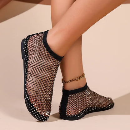 Mesh Luxurious Rhinestone Round Toe Sandal