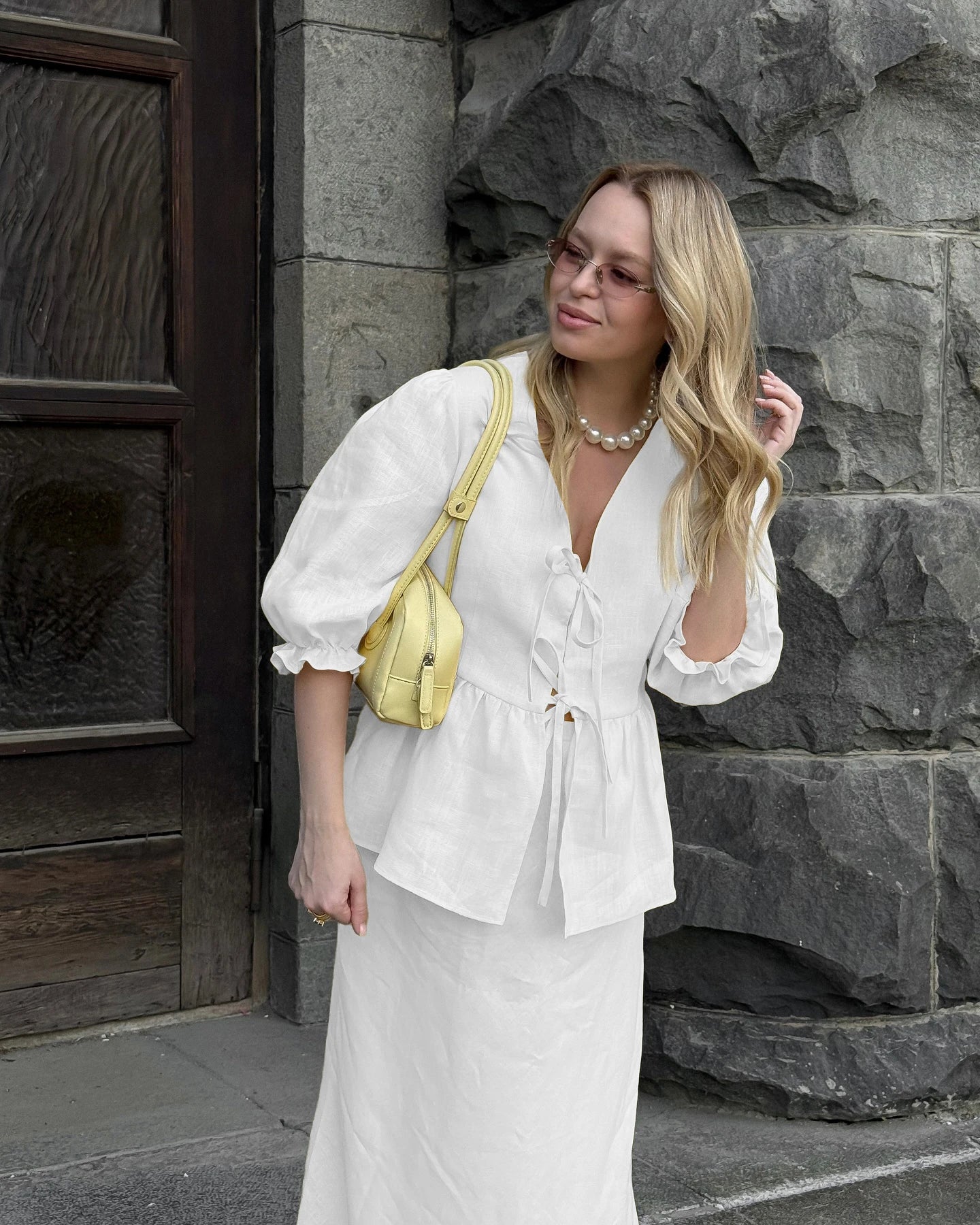 100% Cotton Bubble Sleeve Shirt  Long Skirt Set