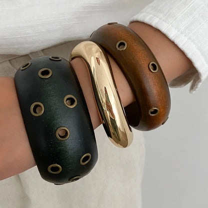 Exaggeration Maillard Coffee Black Wooden Cuff Bangles Punk Geometric Wide Bracelets