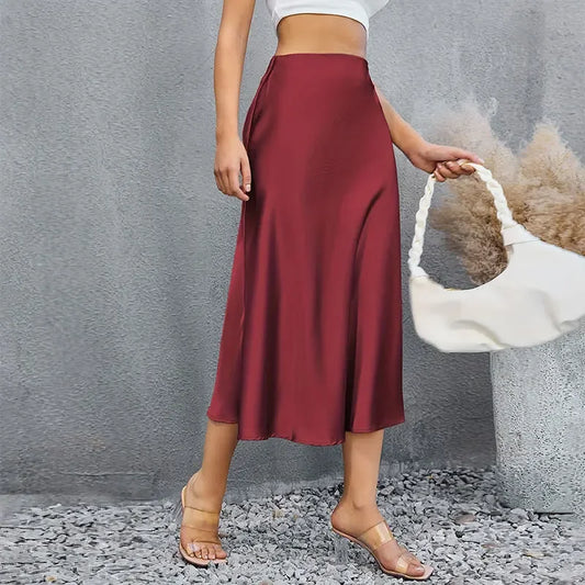 Satin High Waist Elegant Long Silk Skirt