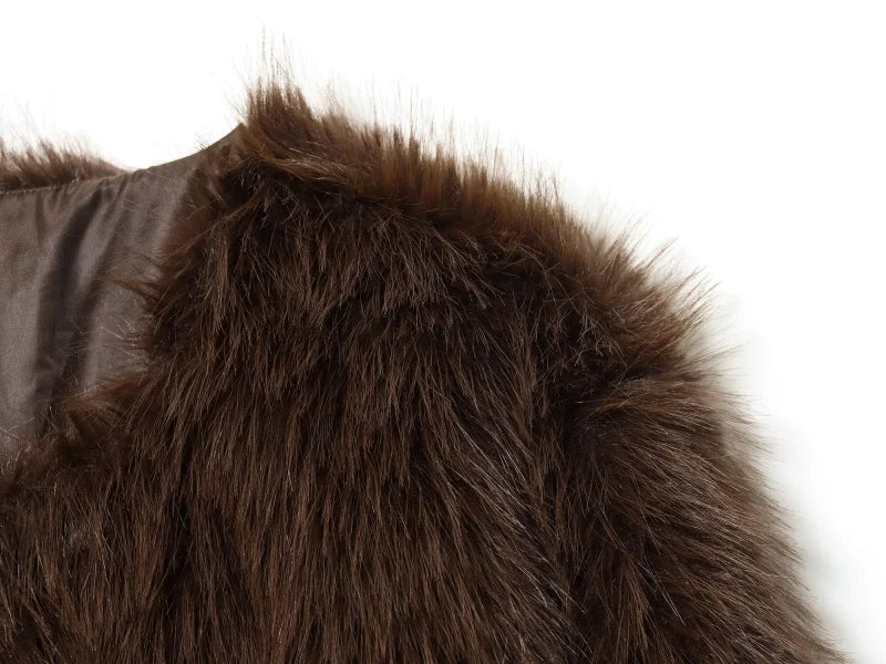 Faux fur Fall/Winter Effect Round Neck Long Sleeve Short Jacket
