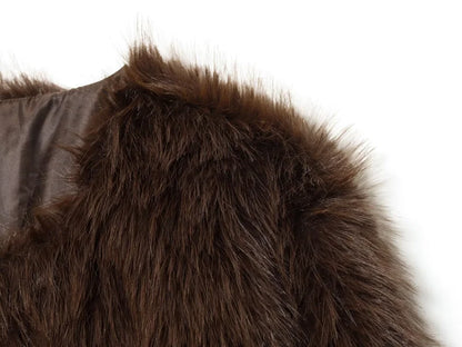 Faux fur Fall/Winter Effect Round Neck Long Sleeve Short Jacket