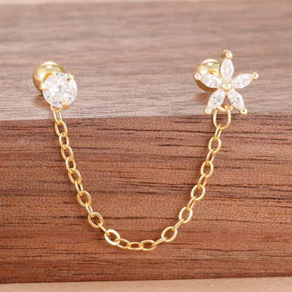 Stainless Steel Gold Color Chain Dangle Drop Zirconia Earrings