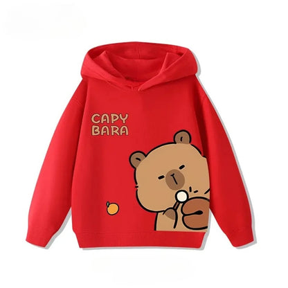 Autumn Winter Cartoon Cute Capybara Print Hooded Pullover