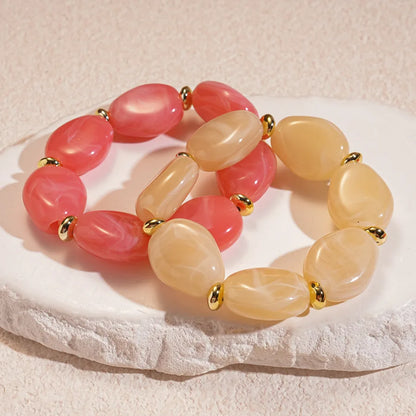 Colorful Marbled Irregular Oval Bead Elastic Bracelets