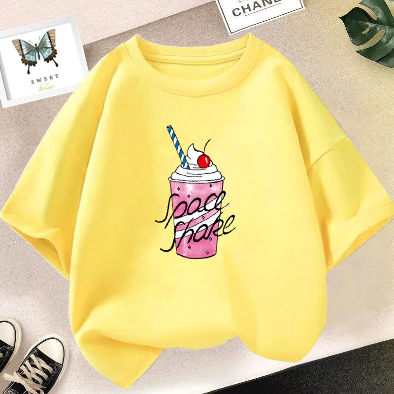 Cute Strawberry Milk Shake Cartoon T-shirt