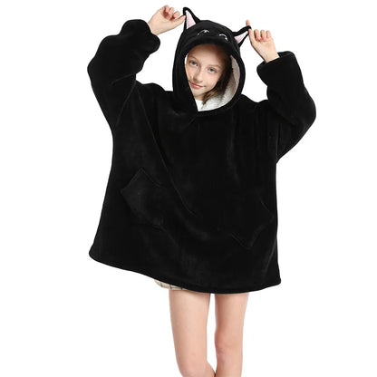 Kids Hoodie Oversized Blanket with Sleeves Panda Giraffe Kigurumi Sweatshirt