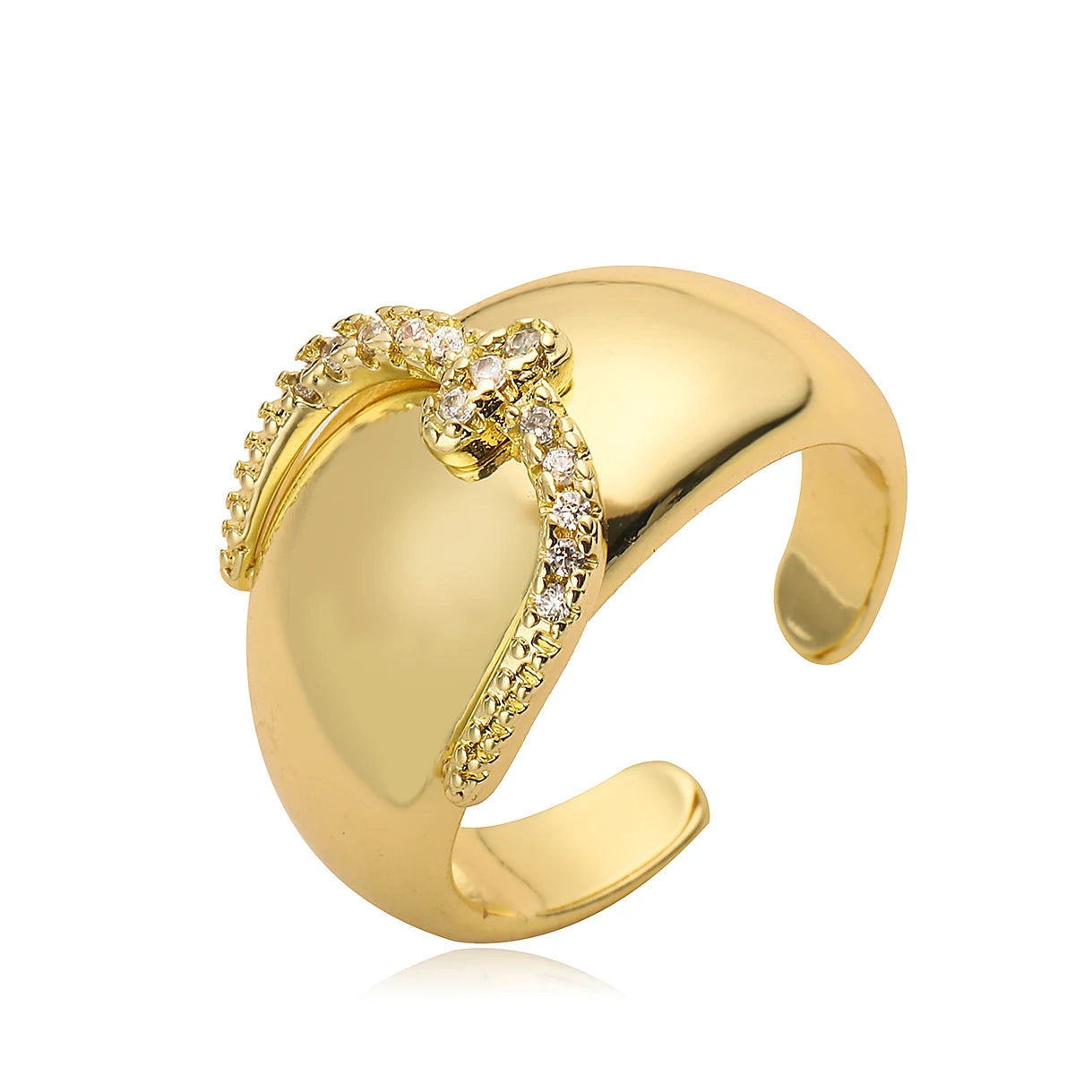 Gold/Silver Geometric Shiny AAA CZ Inlay Copper Rings