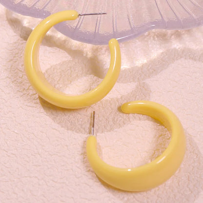Macaroon Color C Shape Resin Acrylic Geometric Clip Earring Circle Ear Hoop Earrings