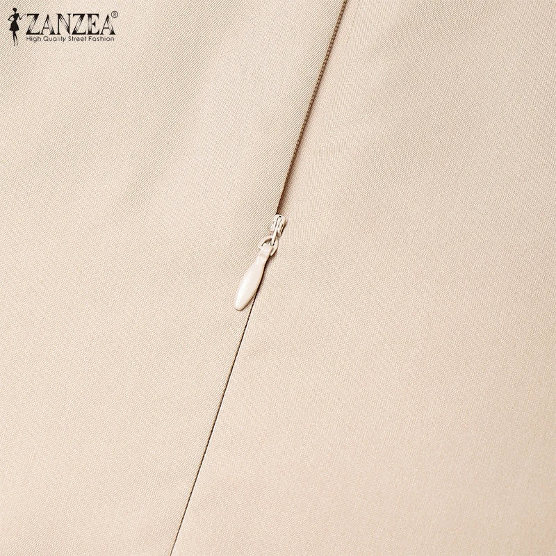 فستان أنيق مطوي بأكمام منتفخة وفتحة رقبة على شكل حرف V