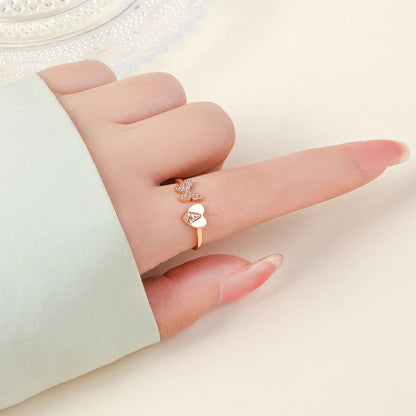 Butterfly diamond custom letter rose gold ring