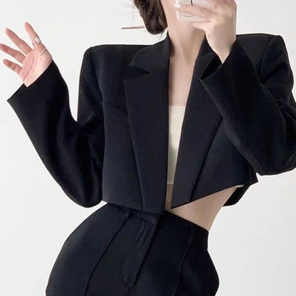 Short Blazer Elegant Solid Long Sleeve Open Front Coats