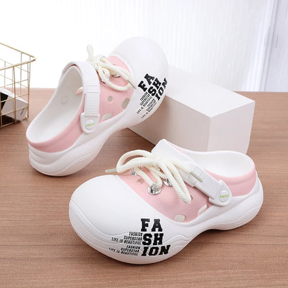 Chunky Platform Flat Striped Closed Toe Thick Slippers