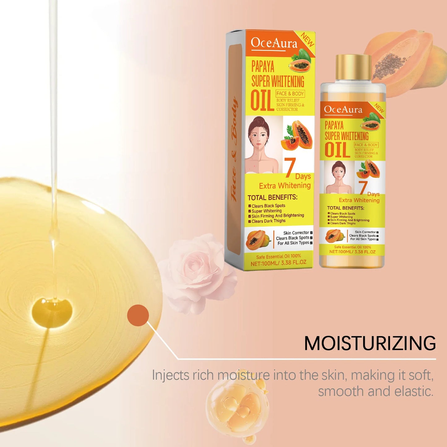 Aceite súper blanqueador de papaya para rostro y cuerpo