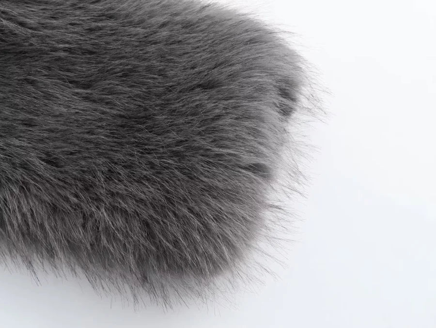 Faux fur Fall/Winter Effect Round Neck Long Sleeve Short Jacket